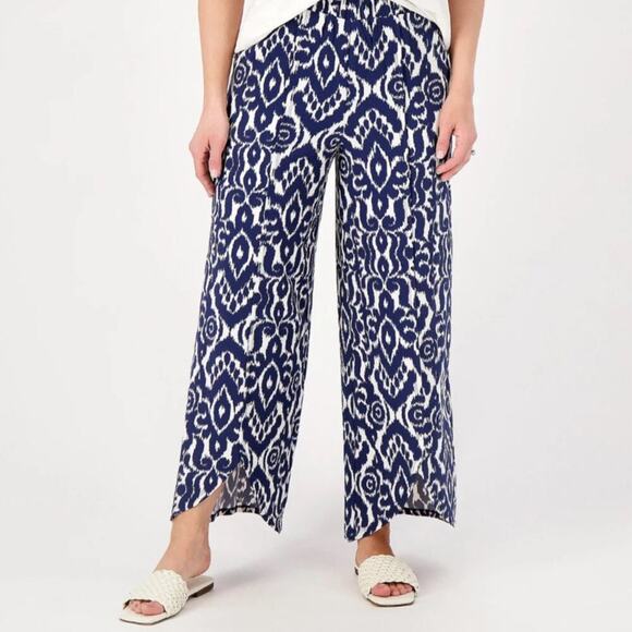 Girl With Curves Blue Ikat Print Wide Leg Flowy Pants 2X Resort Vacation Comfort - Picture 1 of 10